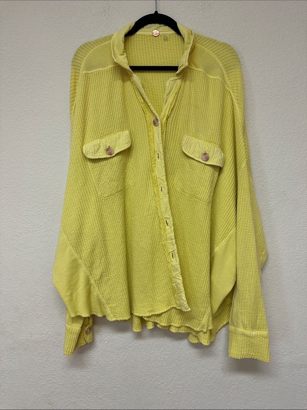 Free People one womans Scout Lightweight Lemon Yellow waffle knit Shacket size M